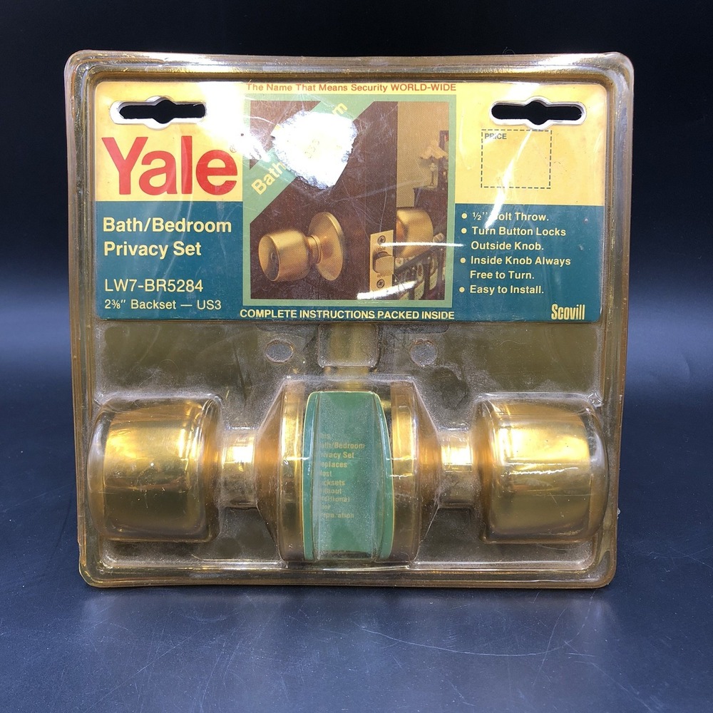 New Vintage Yale Bath Bedroom Door Knob Lock LW7 BR5284 US3 Brass NOS